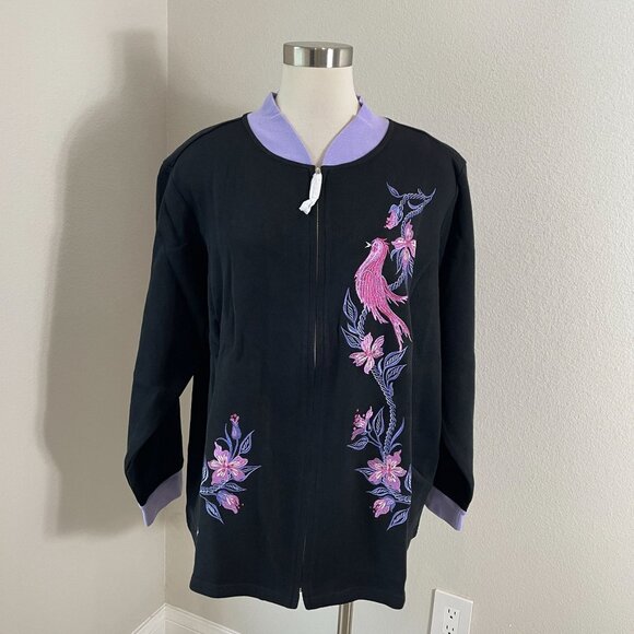 Bob Mackie Jackets & Blazers - NEW Bob Mackie Womens Plus 3X Wearable Art‎ Embroidered Bird Zip Up Jacket